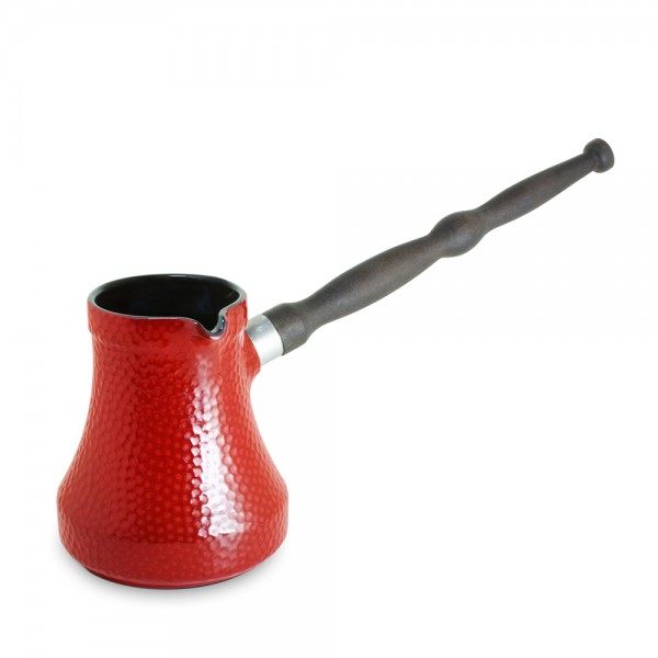 Keramikas kafijas turka katliņš turku kafijai cezva ibrik kafijas kanniņa "Hammered" ar noņemamu koka rokturis, tilpums 240 ml, sarkanā krāsa 